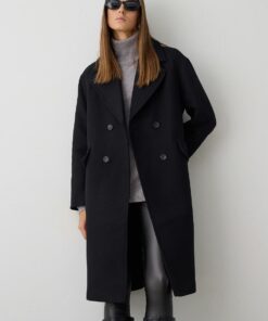 Abrigo largo bolsillos NEGRO CRUZADO