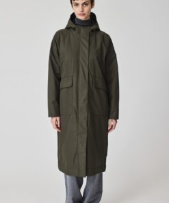 Abrigo verde khaki impermeable largo oversize 6
