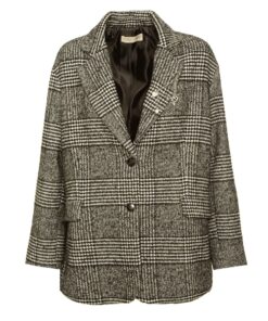 Blazer de cuadros con pin con cuello solapa cierre de botones con bolsillos textura lana 4