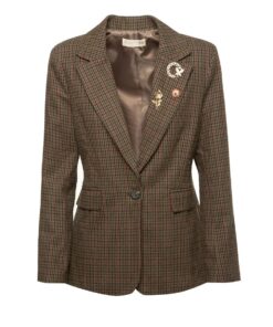 Blazer de plaiz con alfileres enjoyados