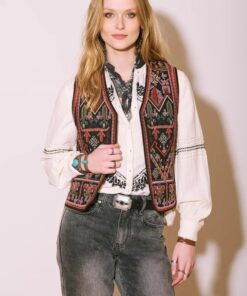 CHALECO MKT NEGRO BORDADOS COLOR