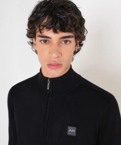 CARDIGAN MORATO VISCOSA NEGRO 9 JERSEY SLIM FIT EN MEZCLA VISCOSA CON PARCHE LOGO Y CREMALLERA ANTONY MORATO MMSW01441 YA500002 9000 02 2