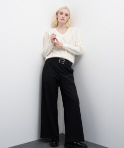 PANTALÓN PALAZZO DE LANA MIXTA CON DOBLE TRABILLA