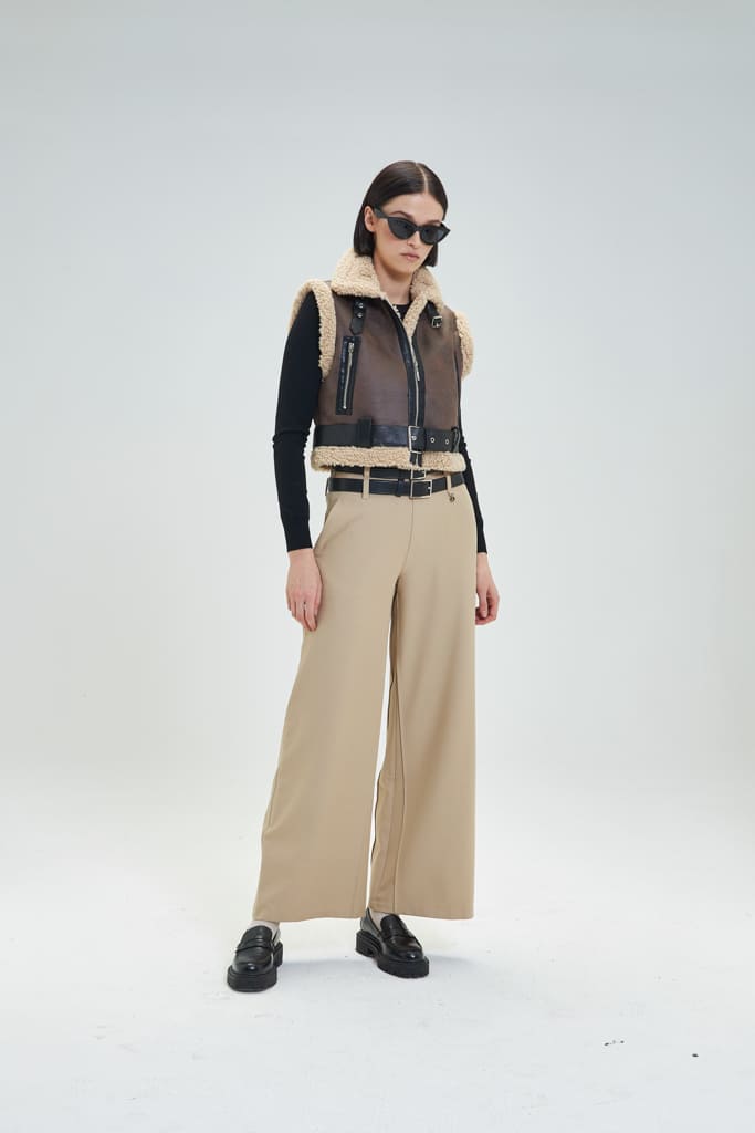 PANTALÓN PALAZZO DE LANA MIXTA CON DOBLE TRABILLA - Imagen 5