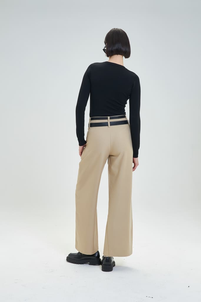 Alternative view of PANTALÓN PALAZZO DE LANA MIXTA CON DOBLE TRABILLA