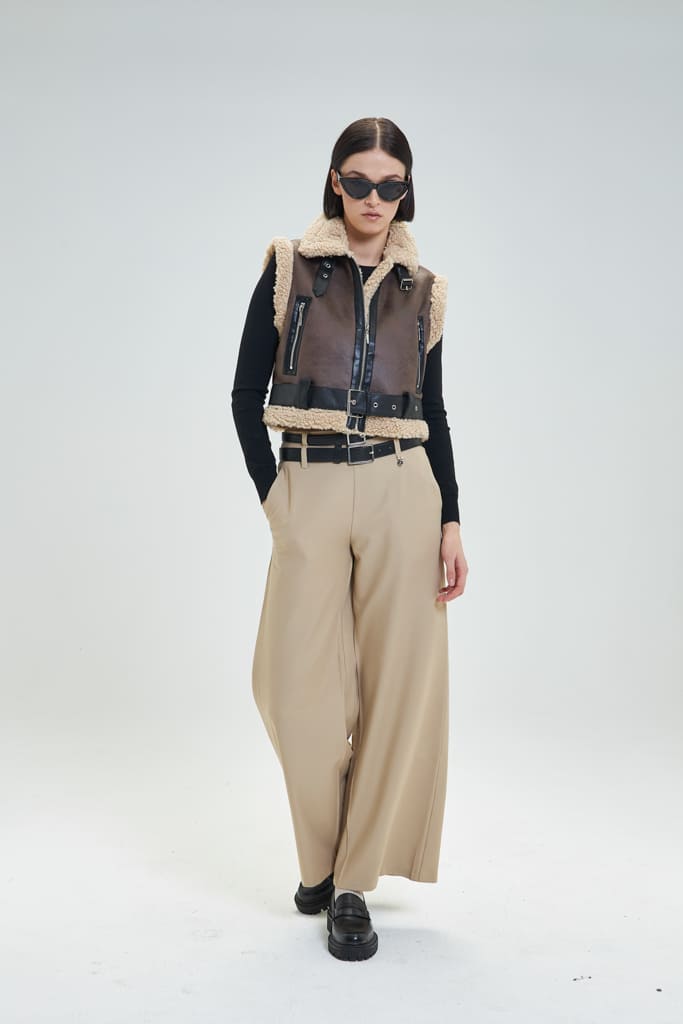 PANTALÓN PALAZZO DE LANA MIXTA CON DOBLE TRABILLA - Imagen 3