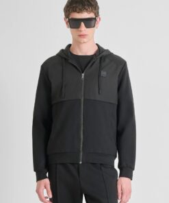 SUDADERA CON CREMALLERA REGULAR FIT EN MEZCLA ALGODÓN CON TEJIDO CONTRASTANTE