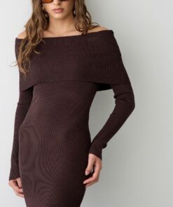 Vestido midi de canale con hombros descubiertos BSB Fashion 5